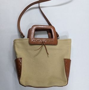 Fossil leather and canvas crossbody satchel bag
